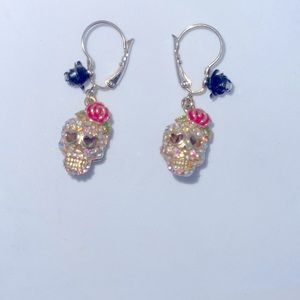 Betsey Johnson sugar Skull rhinestone earrings